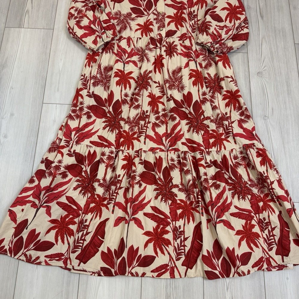Anthropologie Maeve Bettina Dress Women Large Red Cream Tiered Shirt Dress Boho - Picture 5 of 14